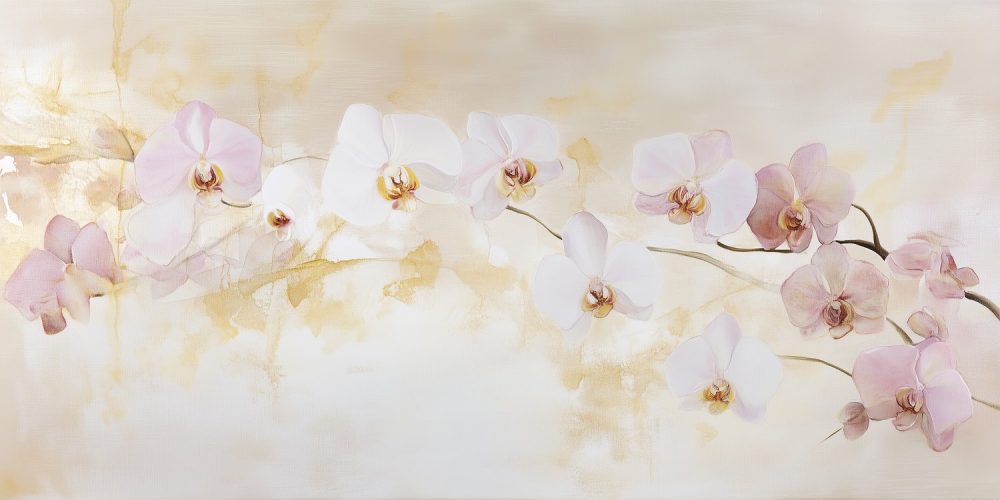 Witte en roze orchideeëntak behang