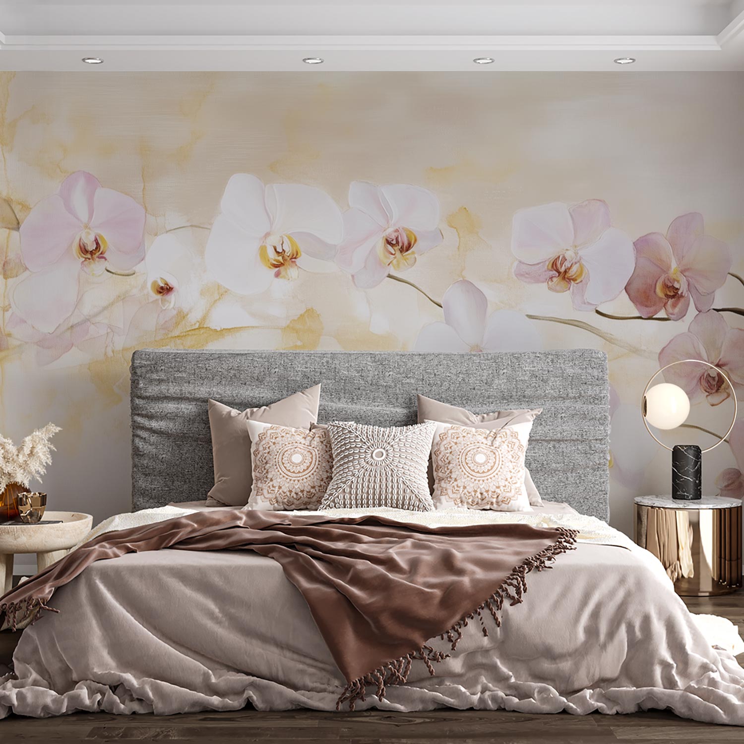 Witte en roze orchideeëntak behang - Afbeelding 3