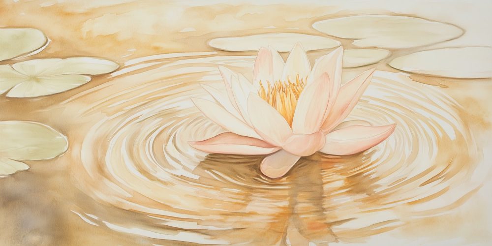 Roze waterlelieschilderij behang