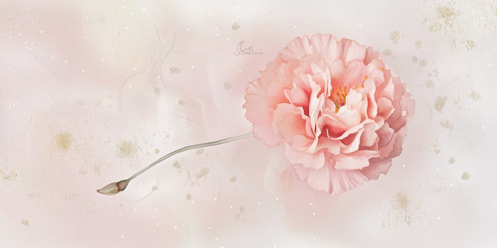 Roze bloem met goudglitter behang