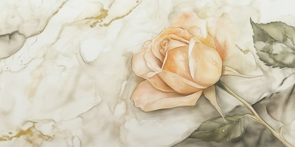 Waterverf bloeiende roos behang