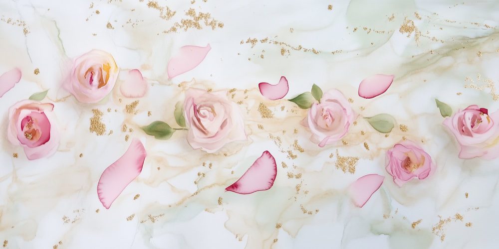 Roze Rozen Marmer Elegantie behang