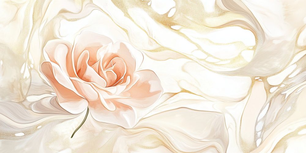 Roze roos op beige  behang