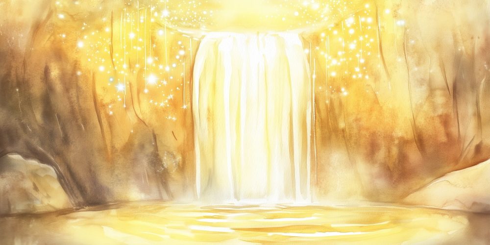 Gouden Waterval Schilderij behang