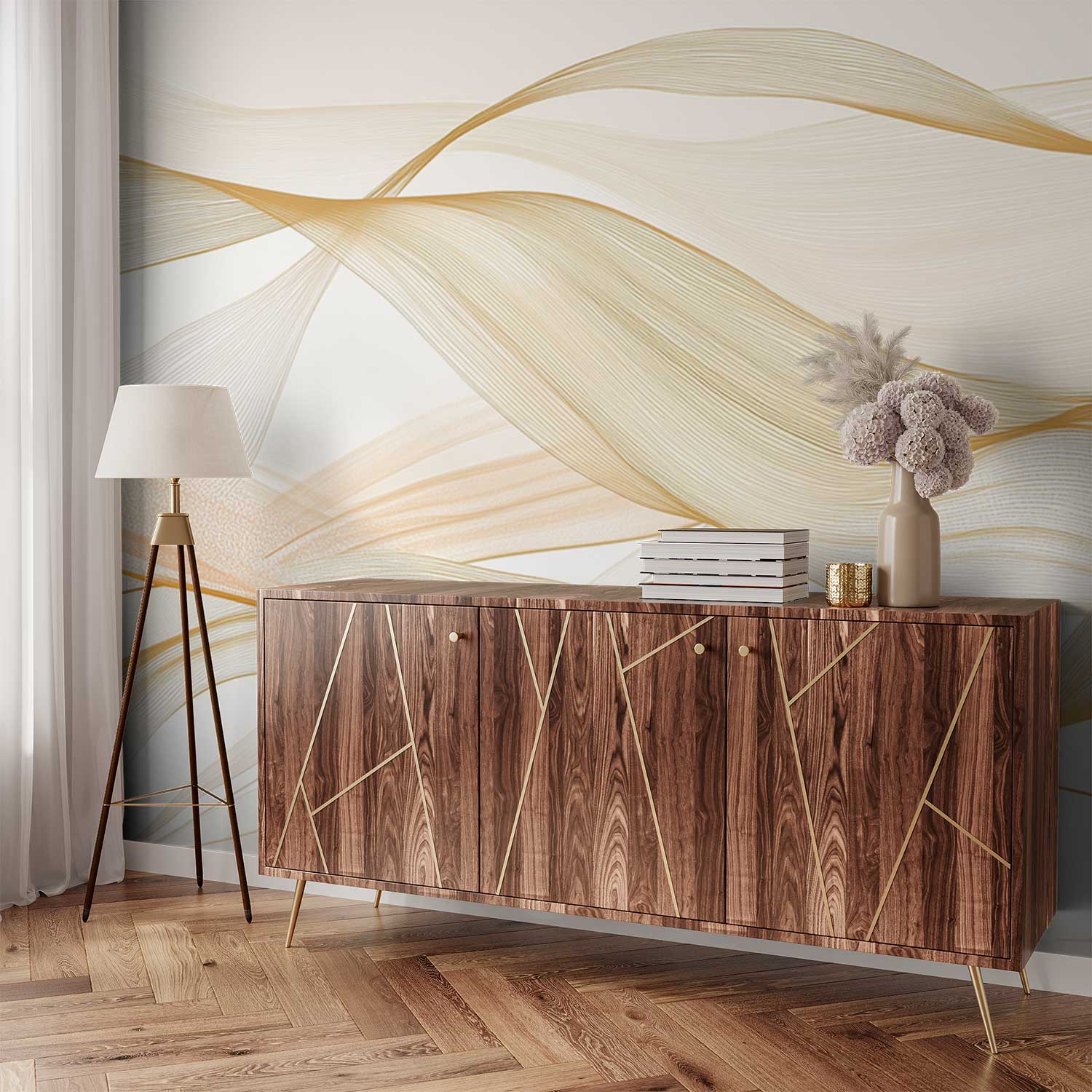 Sierlijke Beige Golfbeweging behang - Afbeelding 4