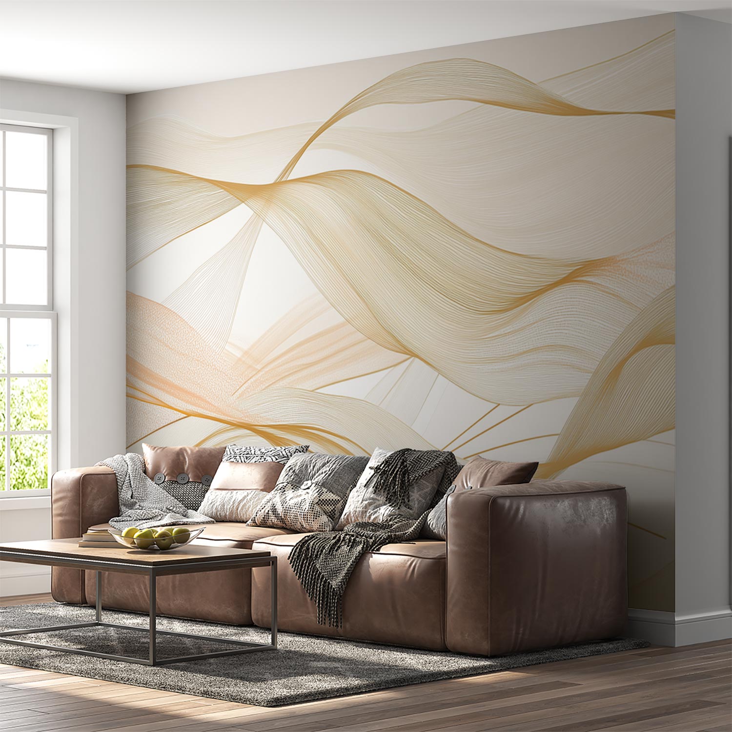 Sierlijke Beige Golfbeweging behang - Afbeelding 3