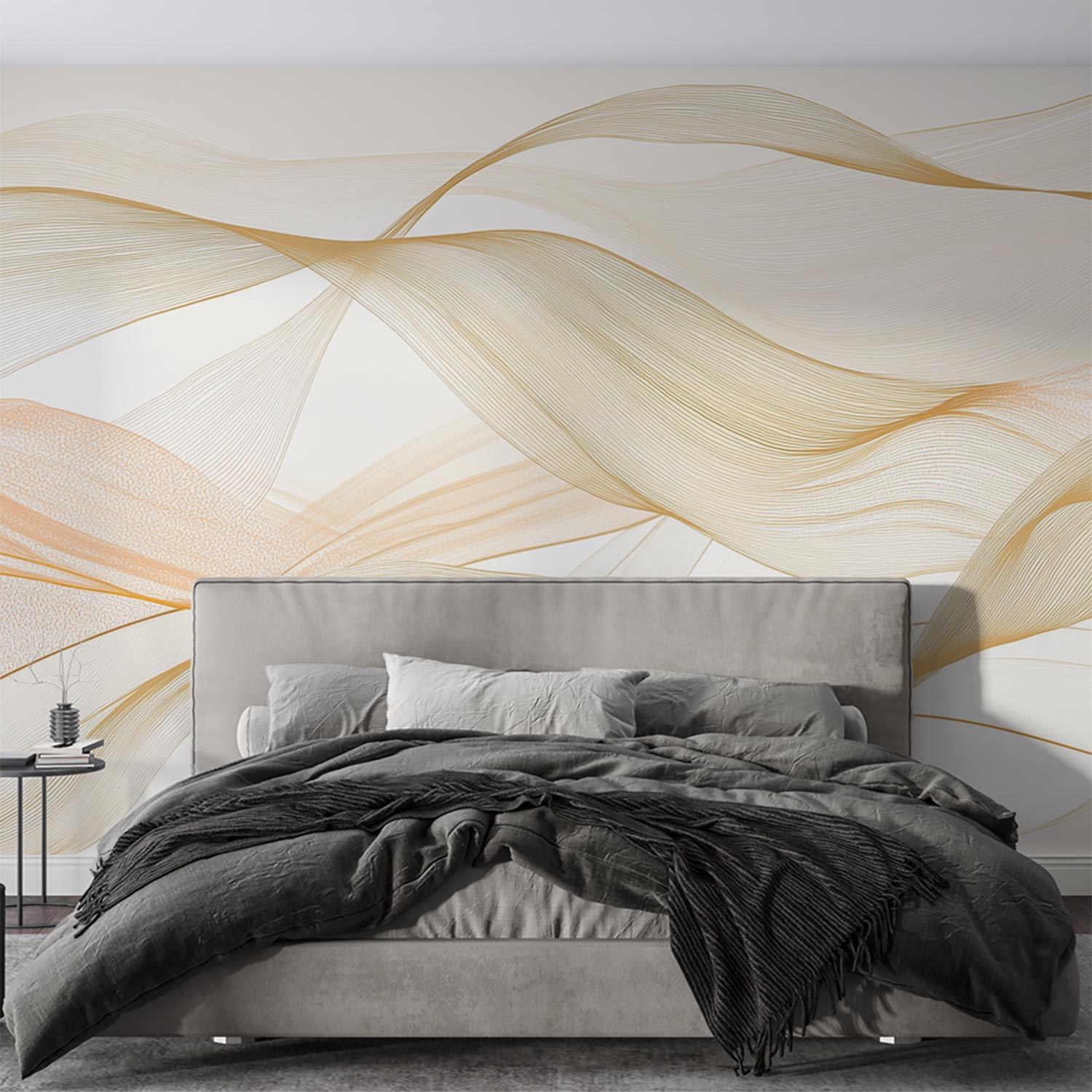 Sierlijke Beige Golfbeweging behang - Afbeelding 2