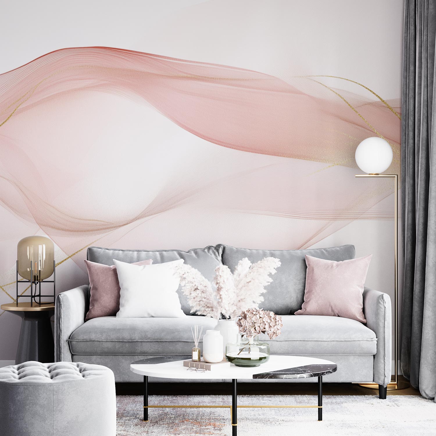 Roze Gouden Sierlijke Abstractie behang - Afbeelding 3