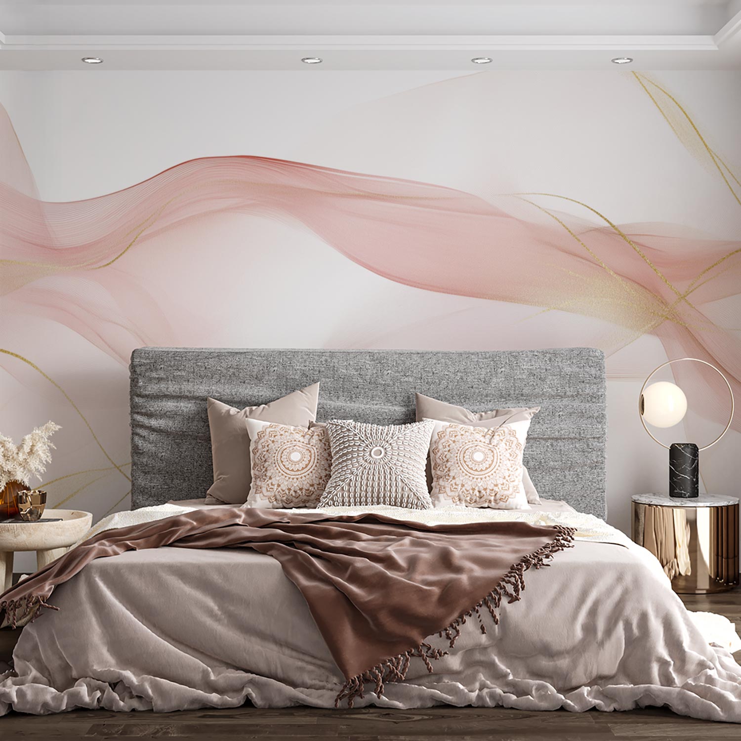 Roze Gouden Sierlijke Abstractie behang - Afbeelding 2