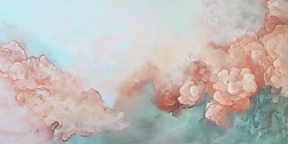 Abstracte roze-blauwe harmonie behang