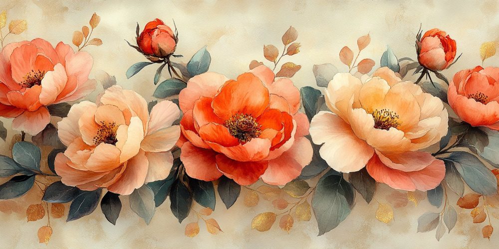 Prachtige oranje roze bloemen behang