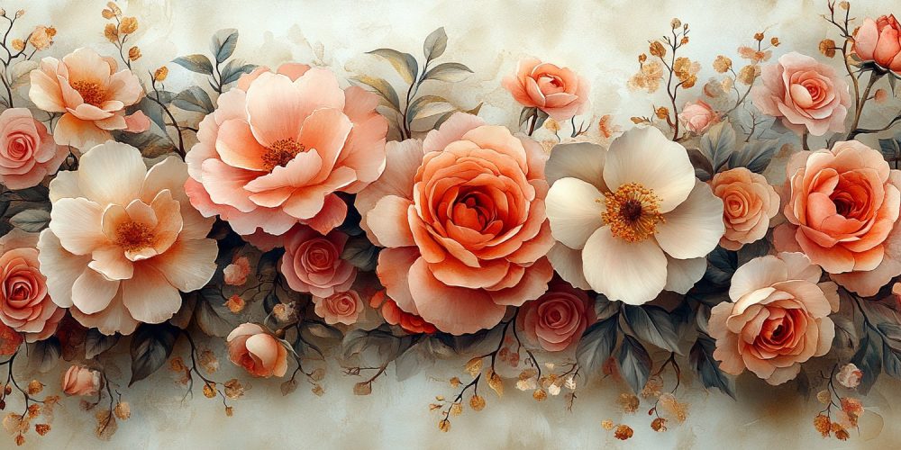 Harmonieuze rozencompositie behang