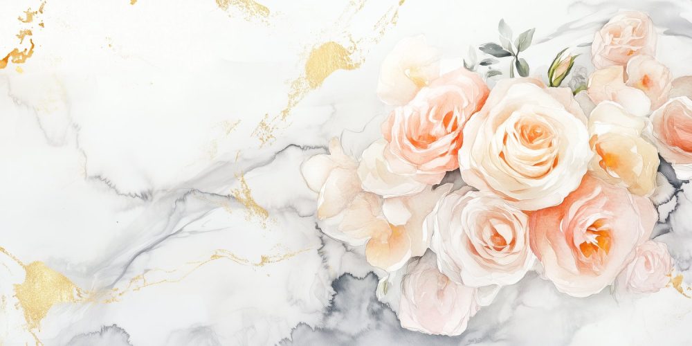 Elegant Rozen Marmer Arrangement behang