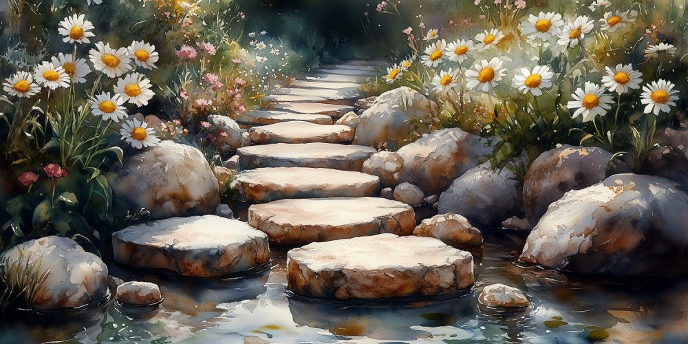 Rustige Tuin Waterverfpad behang