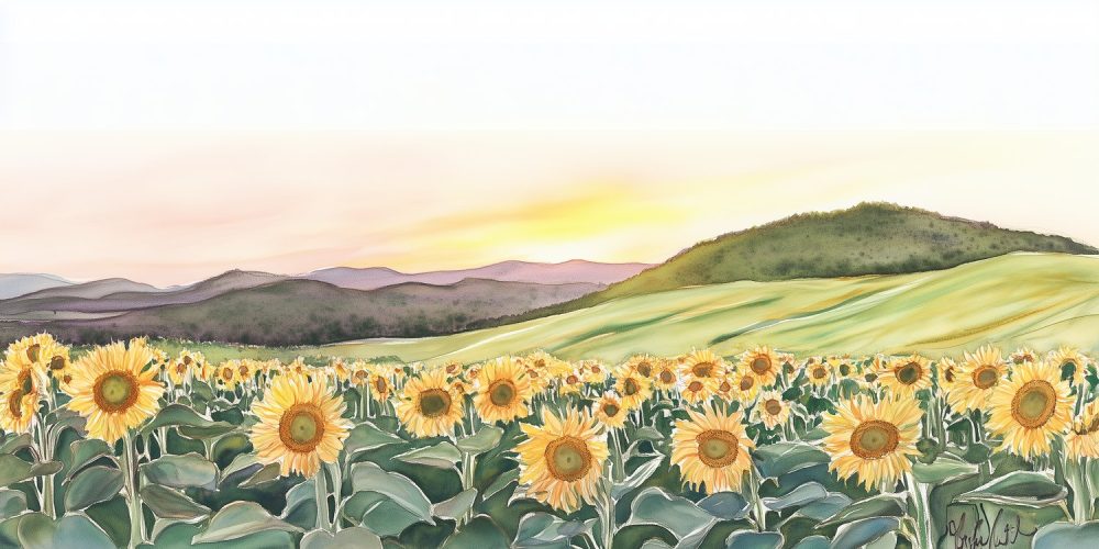 Zonnig Zonnebloemen Waterlandschap behang