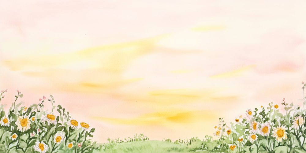 Vredig bloemenveld waterverfschilderij behang