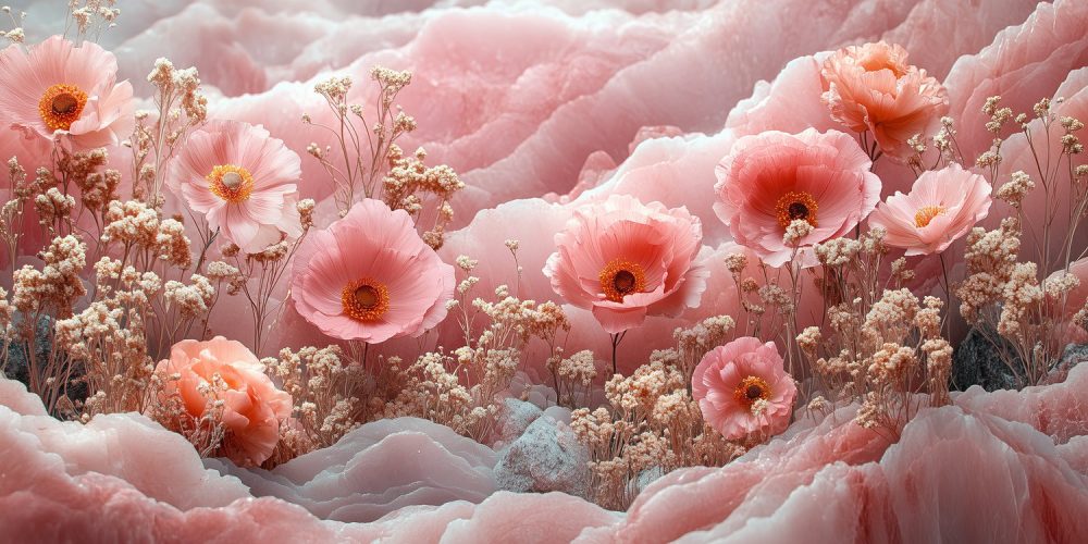 Roze bloemenveld in bloei behang