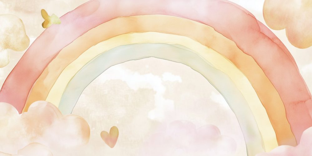 Kleurrijke regenboog met hartjes behang