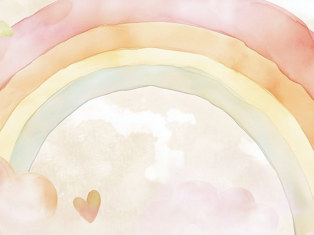 Kleurrijke regenboog met hartjes behang