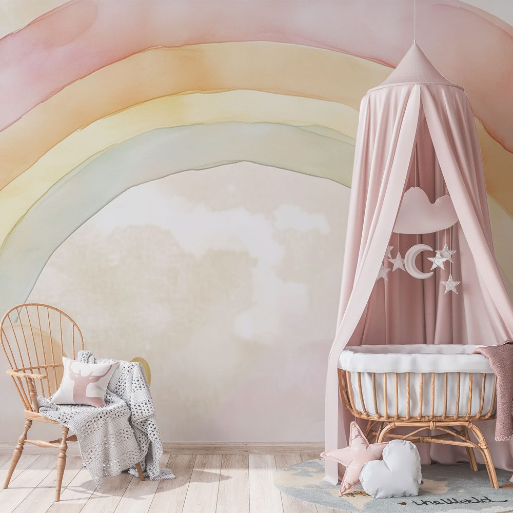 Alternative view of Kleurrijke regenboog met hartjes behang