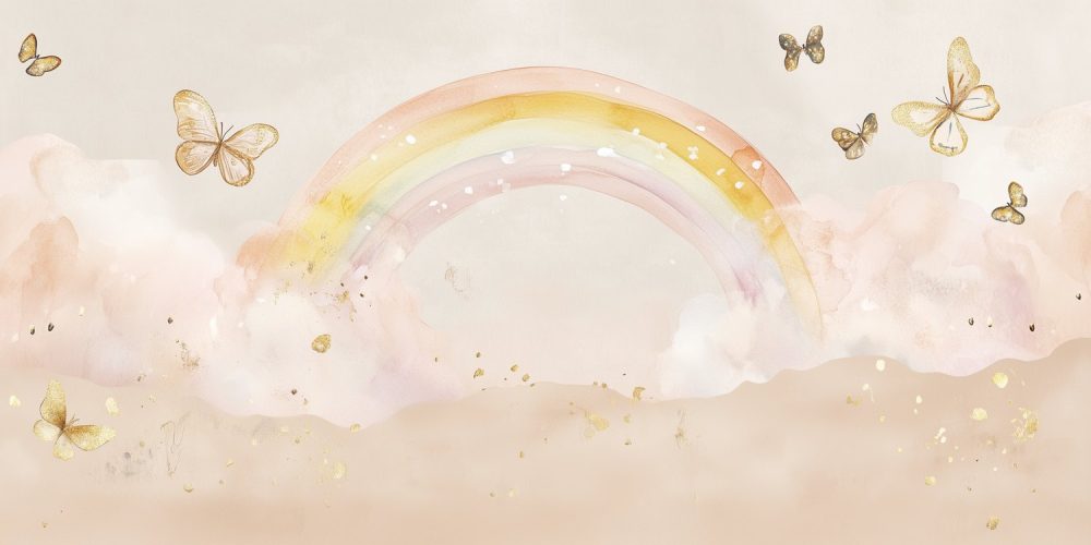 Pastelregenboog met vlinders behang