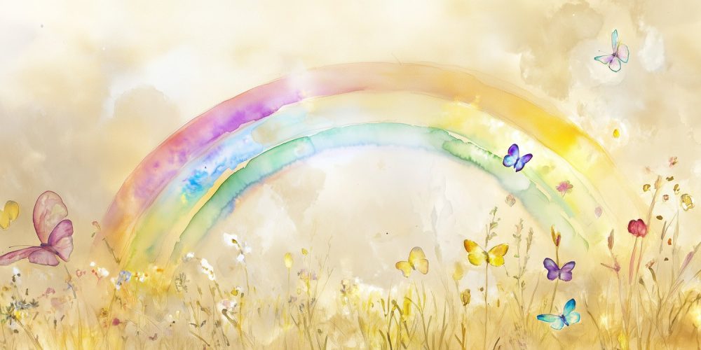 Vrolijk regenboog waterverfschilderij behang