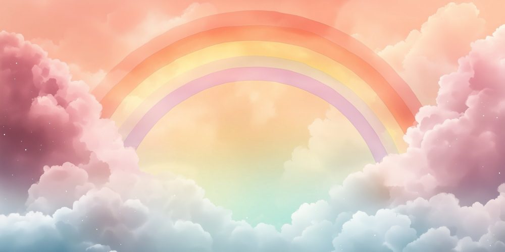 Vrolijke regenboog onder wolken behang