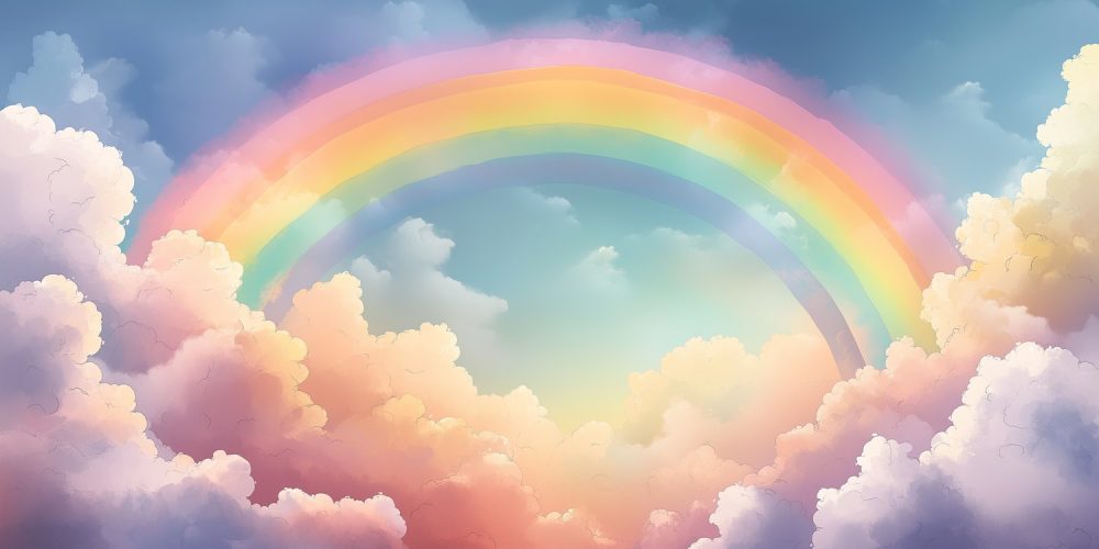 Vrolijke regenboogwolkenlucht behang