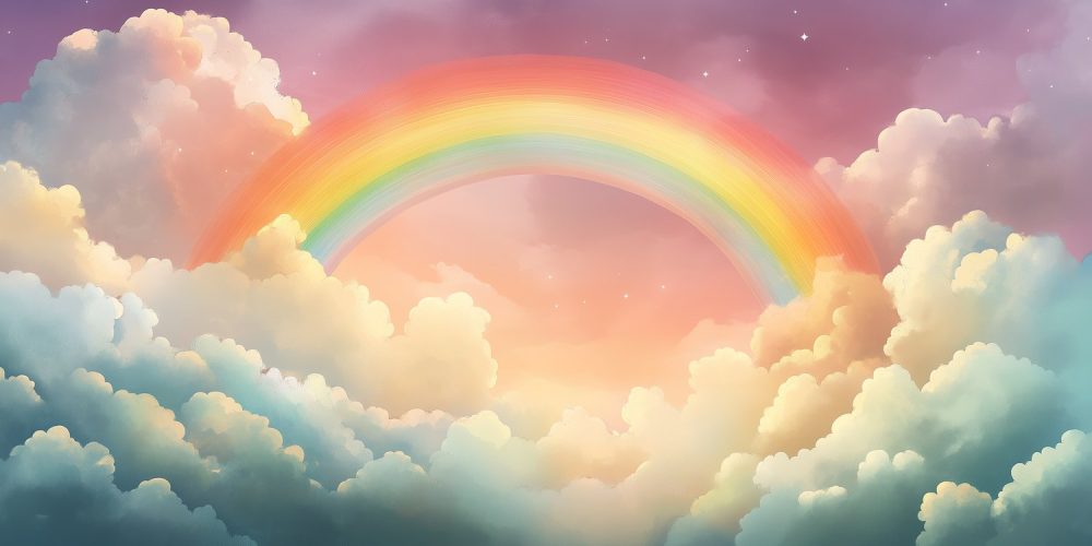 Vrolijke regenboogwolkenlucht behang