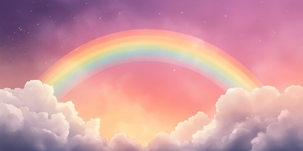 Regenboog in dromerige lucht behang