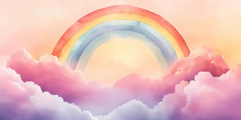 Regenboog in dromerige lucht behang