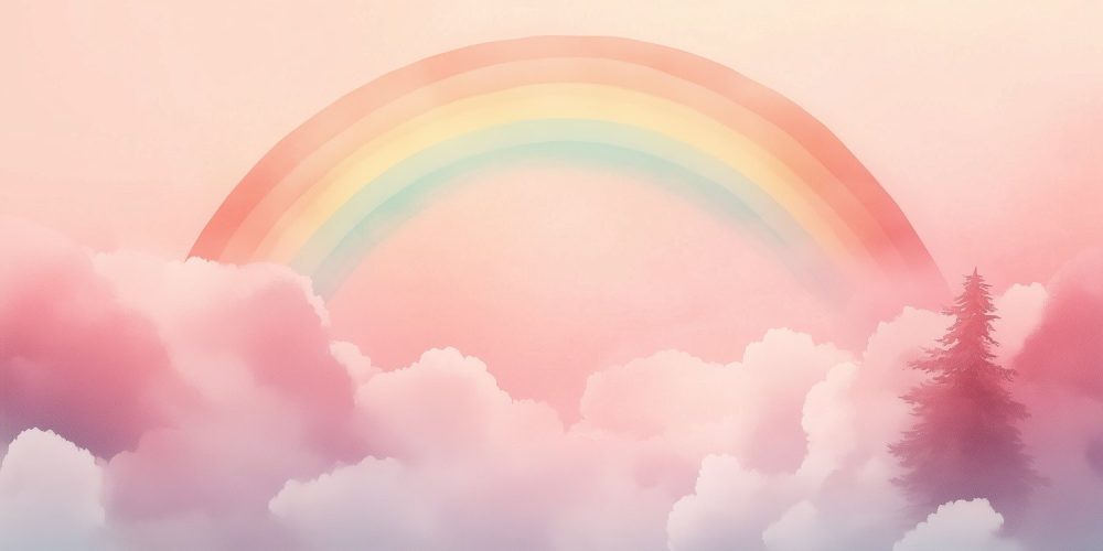Regenboog in dromerige lucht behang