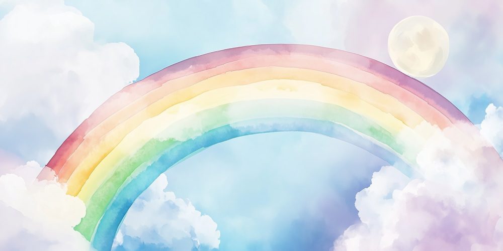 Regenboog in dromerige lucht behang