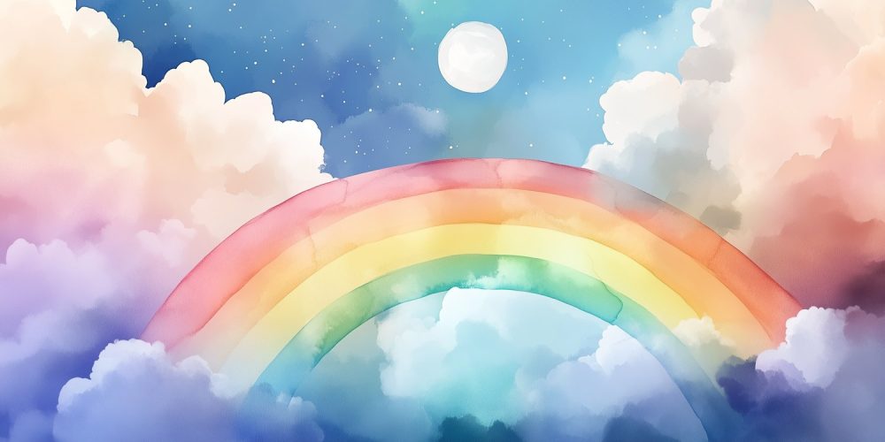 Regenboog met maanhemel behang