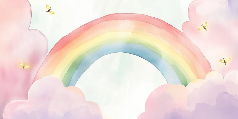 Vrolijke regenboog met vlinders behang