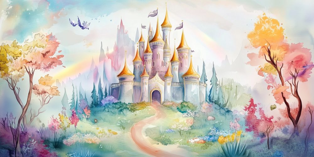Fantastisch sprookjeskasteel behang
