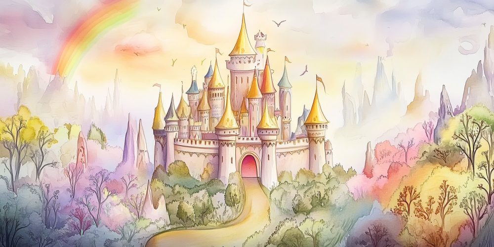 Fantastisch Watercolor Kasteel behang