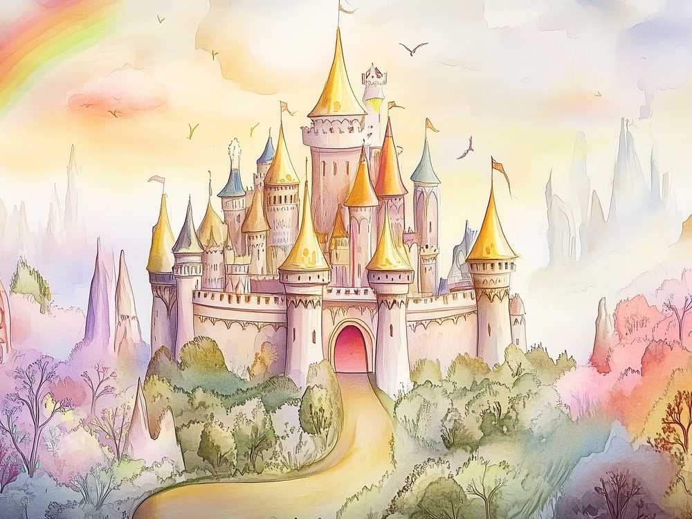 Fantastisch Watercolor Kasteel behang