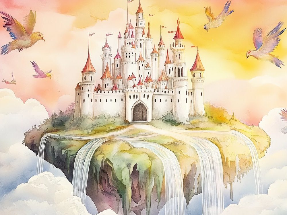 Drijvend Vogelfantasiekasteel behang