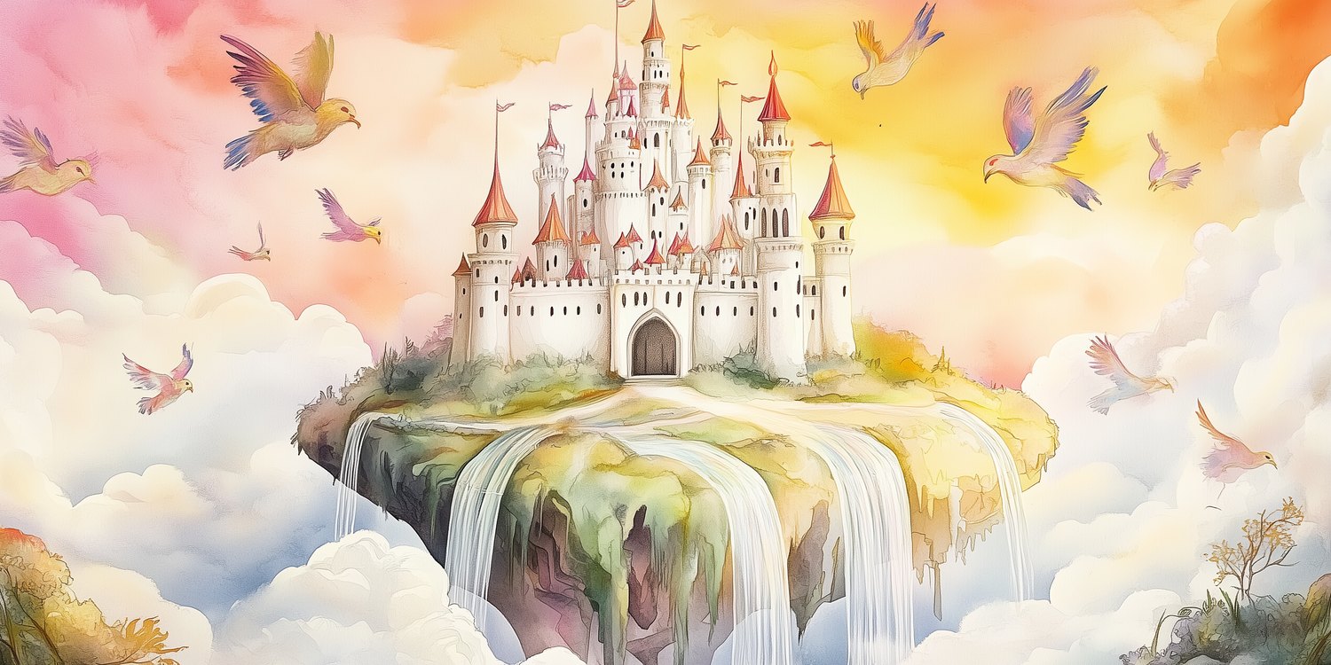 Drijvend Vogelfantasiekasteel behang