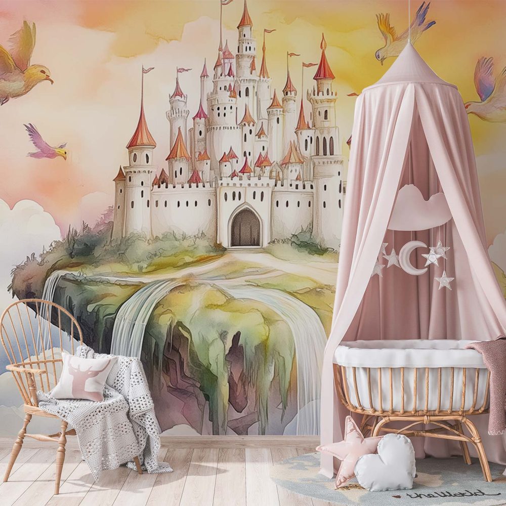 Alternative view of Drijvend Vogelfantasiekasteel behang