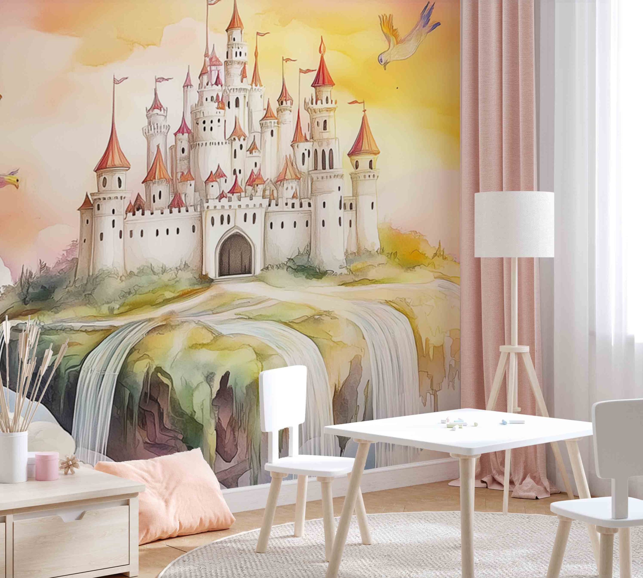 Drijvend Vogelfantasiekasteel behang - Afbeelding 4