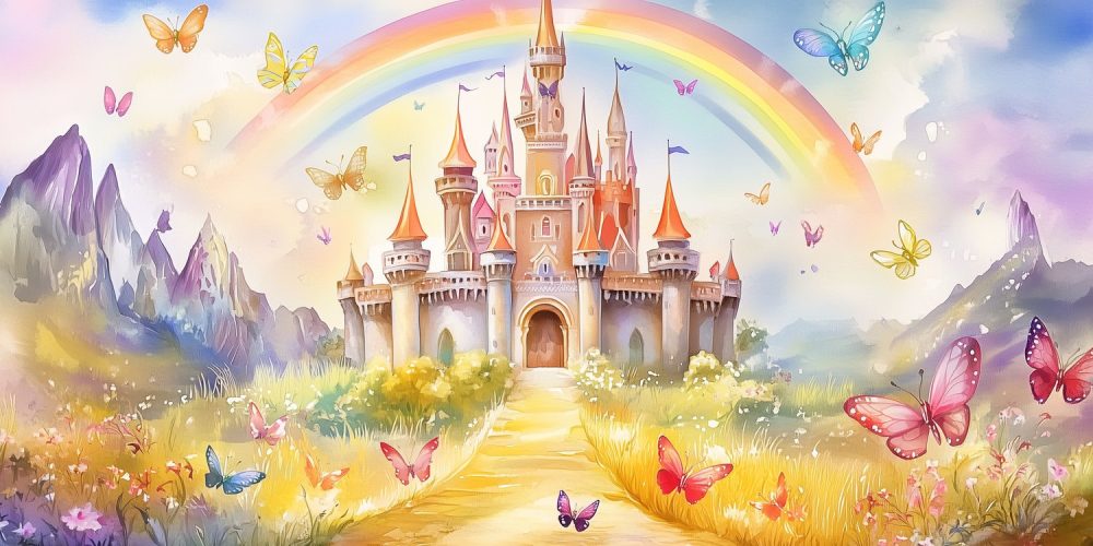 Magisch sprookjeskasteel schilderij behang