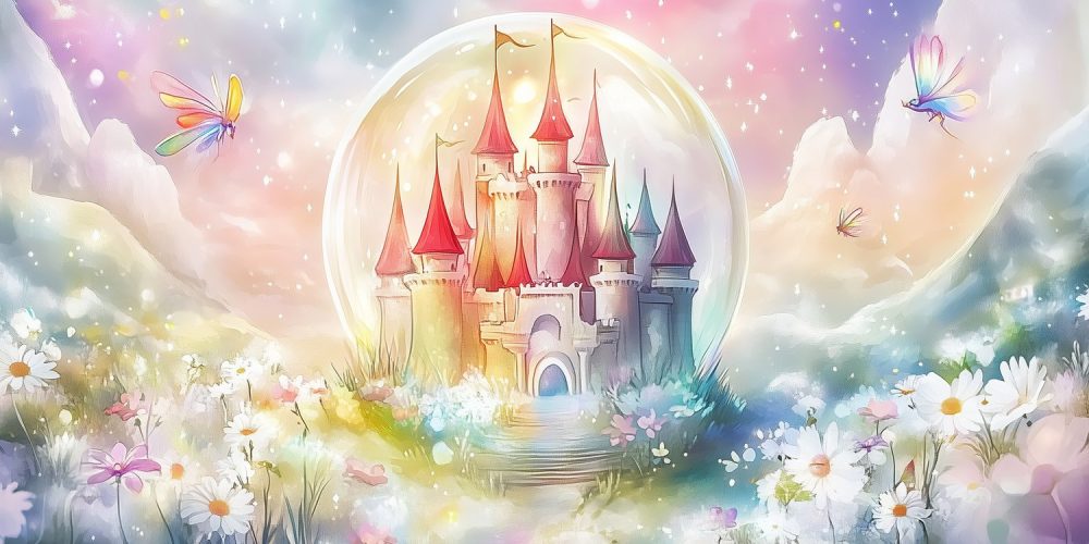 Magisch kasteel bloemenveld behang