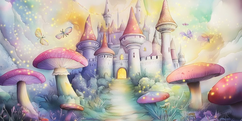 Magisch Kasteel met Paddenstoelen behang