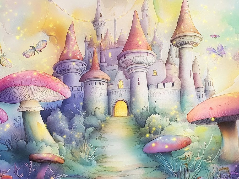 Magisch Kasteel met Paddenstoelen behang