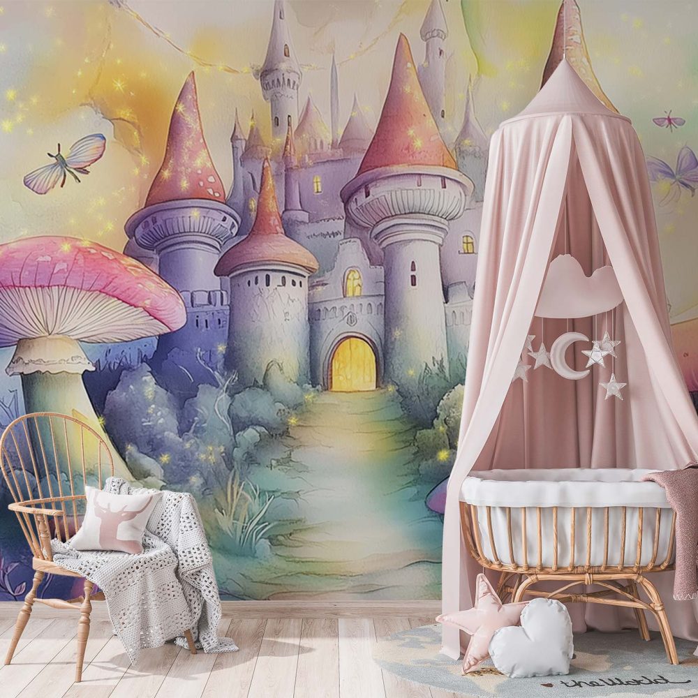 Alternative view of Magisch Kasteel met Paddenstoelen behang