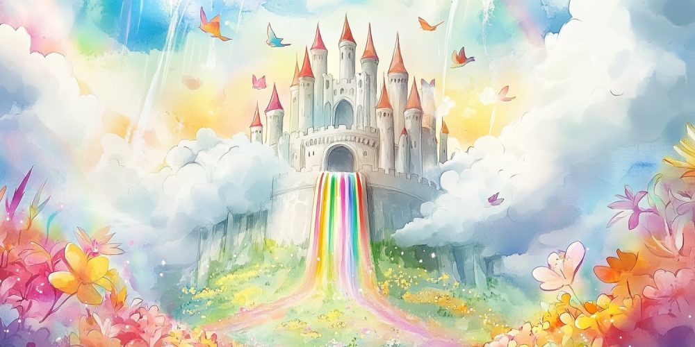 Magisch Kasteel met Regenboog behang