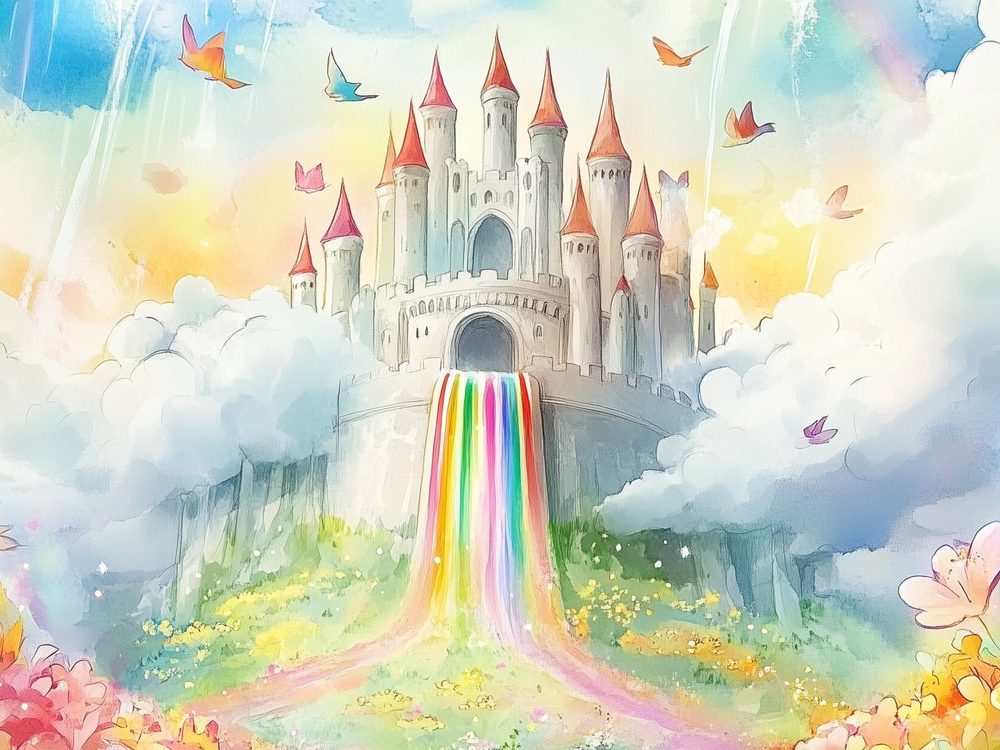Magisch Kasteel met Regenboog behang