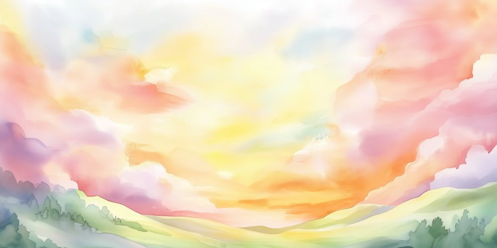 Vredig watercolor landschapsschilderij behang